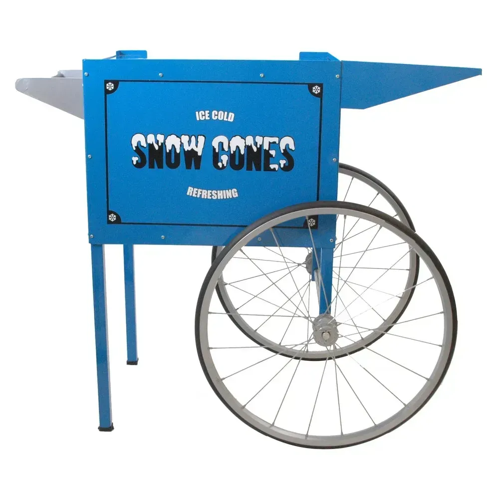 Benchmark cart trolley from Winco, built for snow cone machines, featuring sturdy wheels and a handle for easy transport at events.