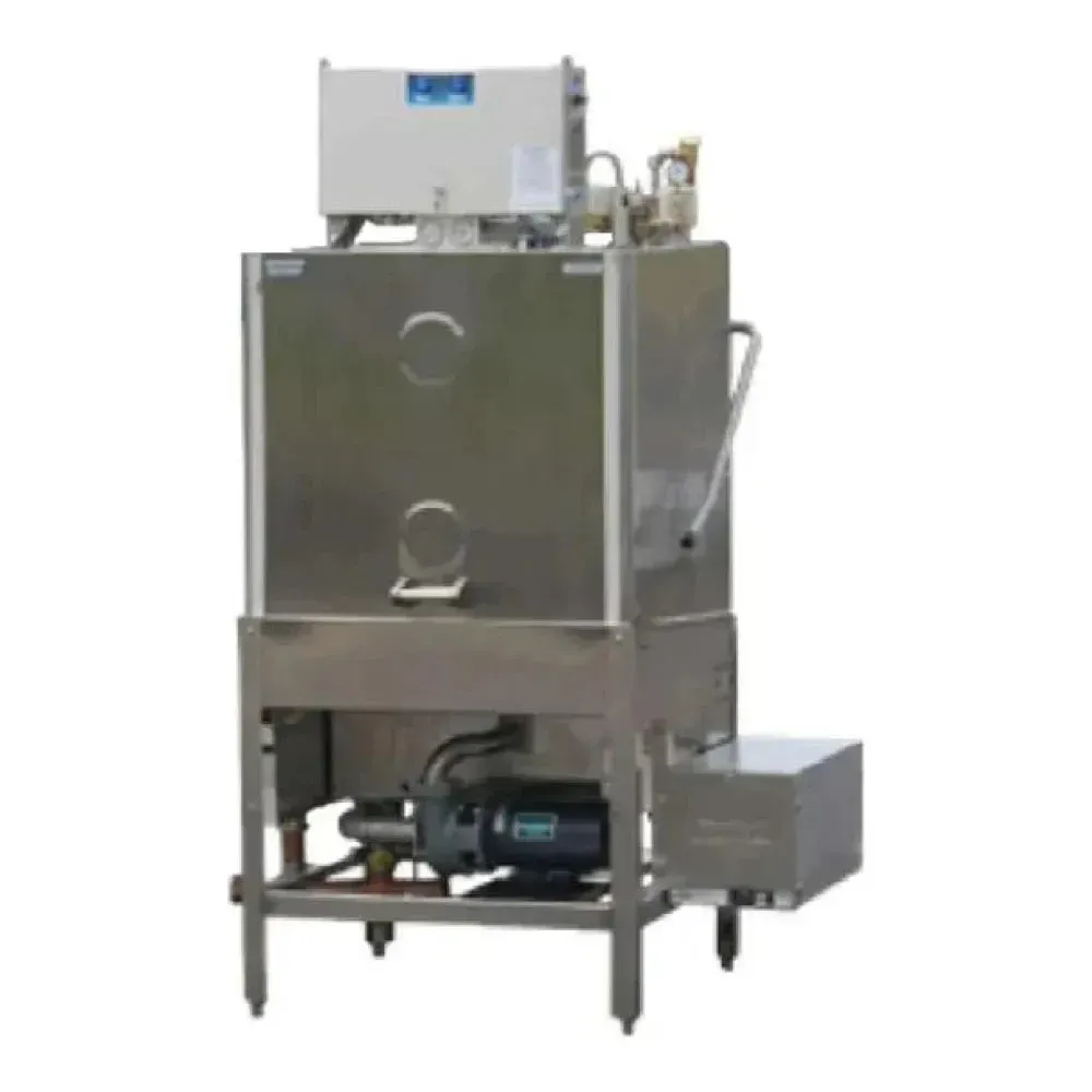 American Dish three-door upright single-rack commercial dishwasher delivering efficient high-capacity cleaning for demanding foodservice environments.