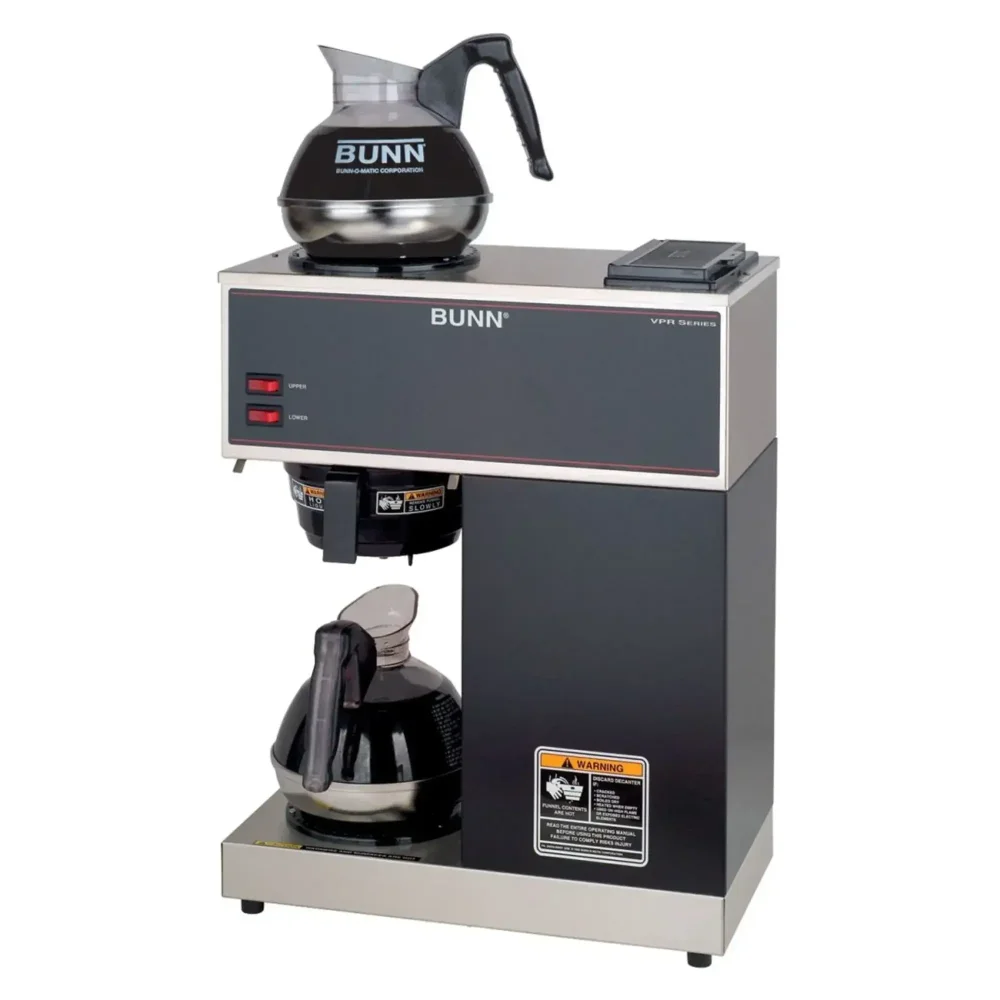 Bunn VPR Pourover Coffee Brewer with 2 Easy Pour Decanters, 1 Upper/1 Lower Warmer, 120V