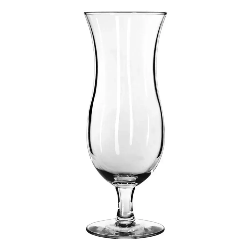 Cyclone hurricane glass by Libbey with a swirling design and large bowl, ideal for tropical cocktails or festive presentations in bars.
