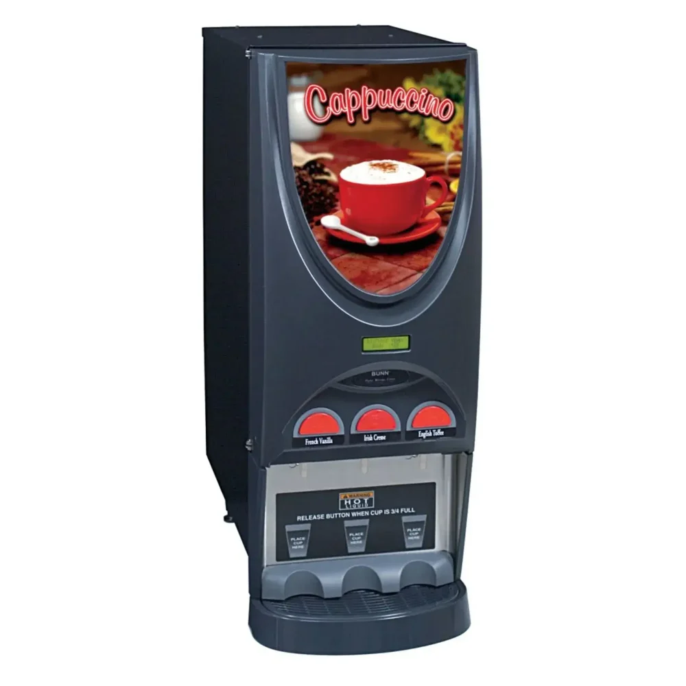 Bunn iMIX-3 Hot Drink Dispenser, 3 Hoppers, Cappuccino Display, Black Finish