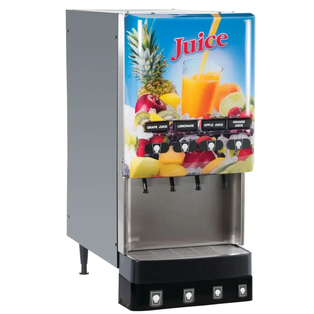 Bunn JDF-4S Four Bowl Refrigerated Juice Dispenser, 1 gal Bowls, Remote Dispense Switch, 120V