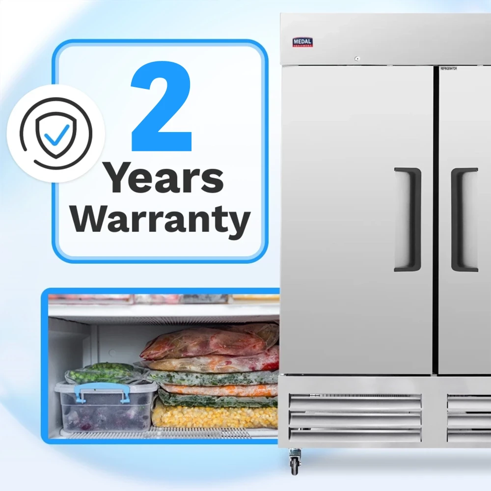 Medal Equipment 54" Reach-In Freezer, 2 Doors, 49 cu. ft., Stainless Steel, 2 Year Warranty