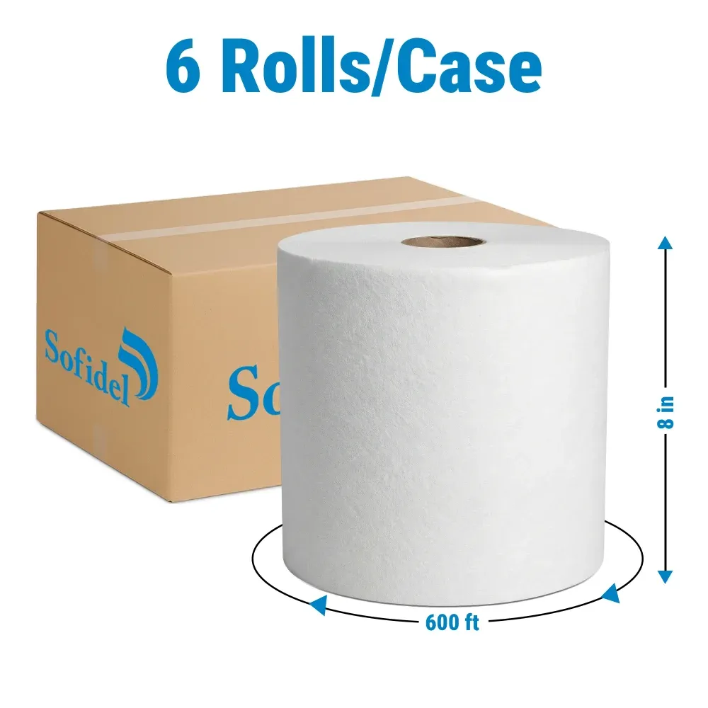 Sofidel Premium Hardwound Paper Towel, 8 in x 600 ft, White, 6 Rolls/Case