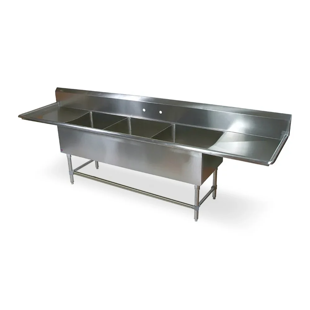 John Boos 43PB244-2D24 123" 3 Compartments Sink, 24" x 24" Bowl With 2 Drainboards
