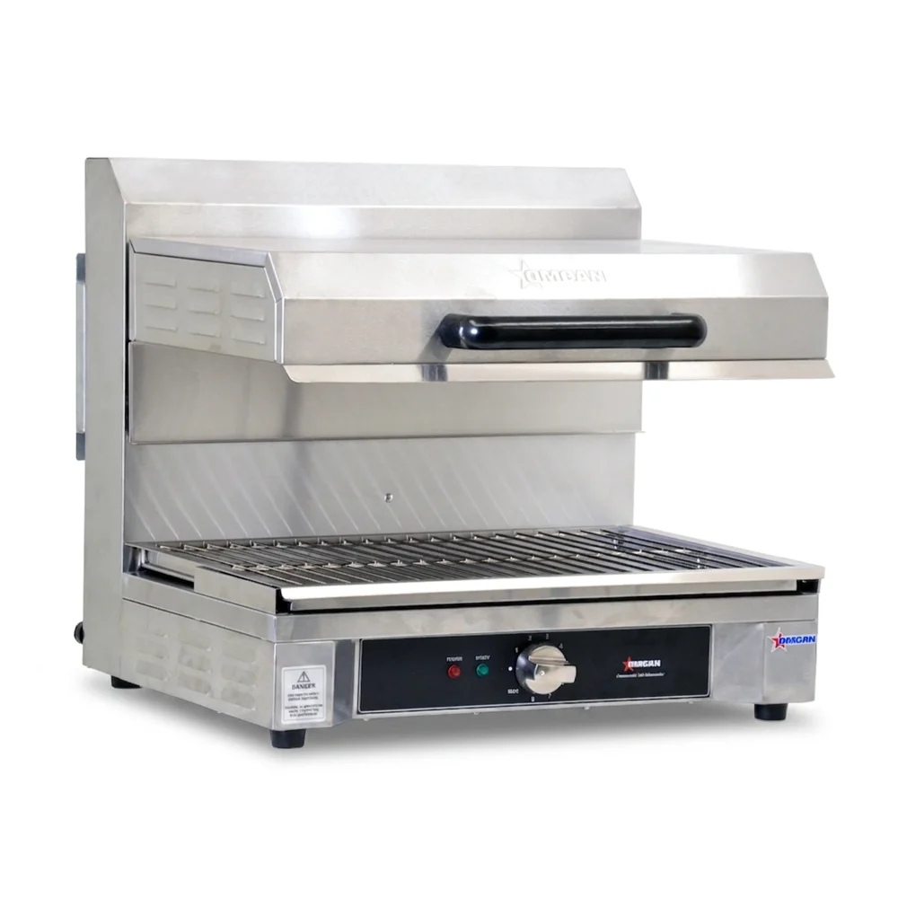 Omcan 43450 23" Electric Salamander Broiler with 14" × 21" Warming Base, Stainless Steel, Quartz Adjustable, 240V, 3200W