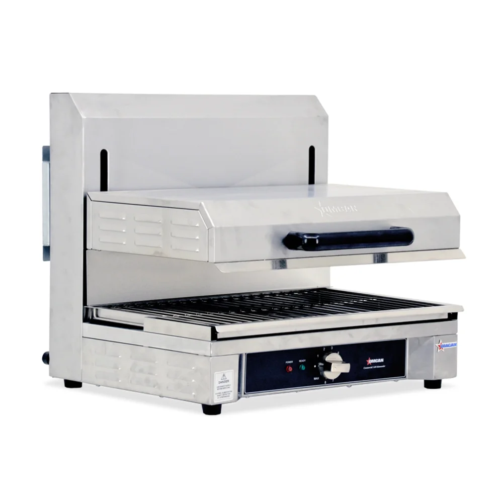 Omcan 43450 23" Electric Salamander Broiler with 14" × 21" Warming Base, Stainless Steel, Quartz Adjustable, 240V, 3200W