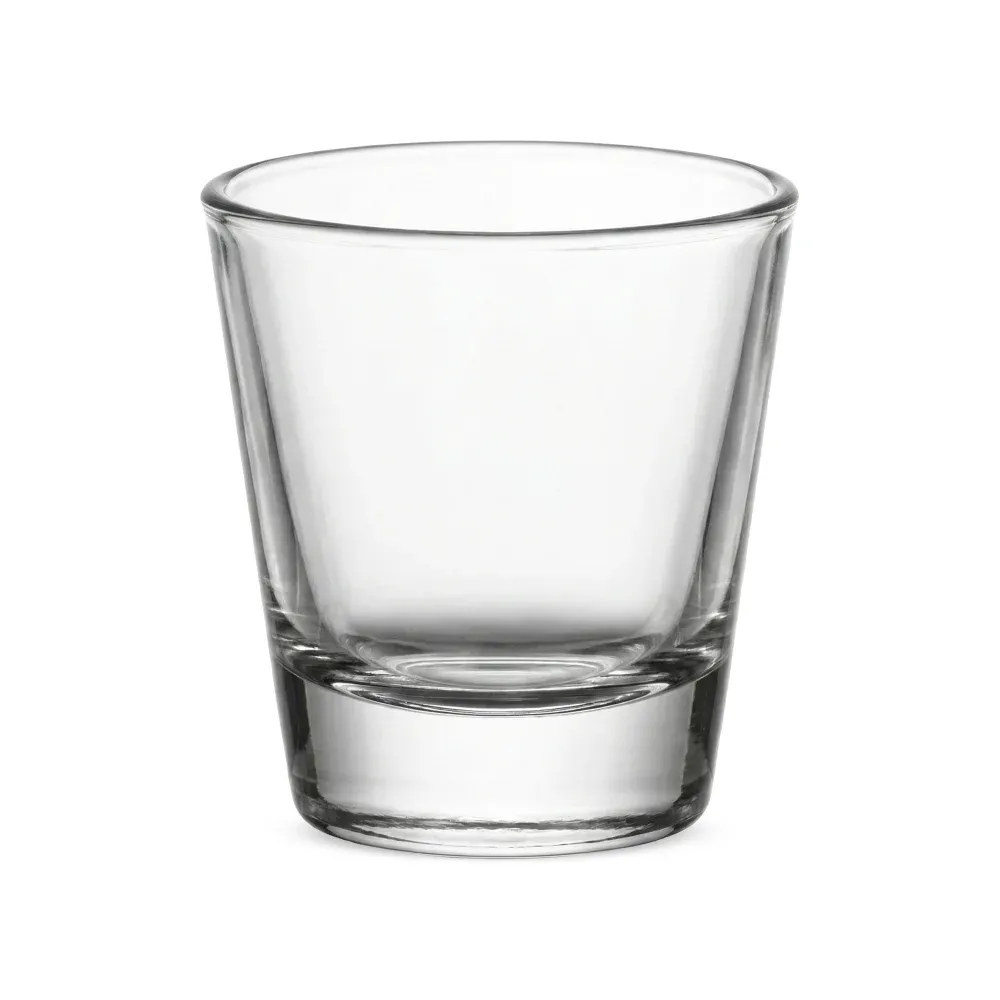 Round shot glass by Libbey with a weighted base that offers stability and classic style for efficient bar service in high volume use.