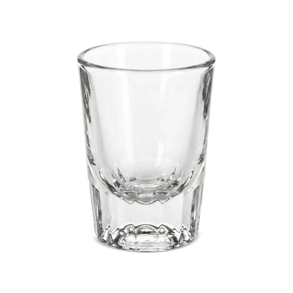 Round fluted shot glass from Libbey with a sturdy design and clean lines, perfect for serving tequila, vodka, or whiskey in a bar.