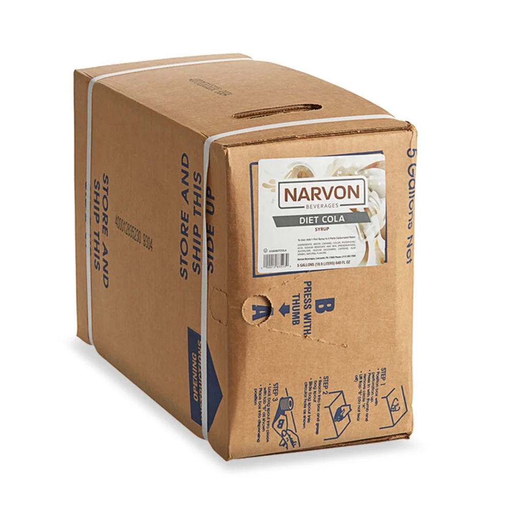 Narvon Diet Cola Beverage / Soda Syrup, 5 Gallon Bag Box