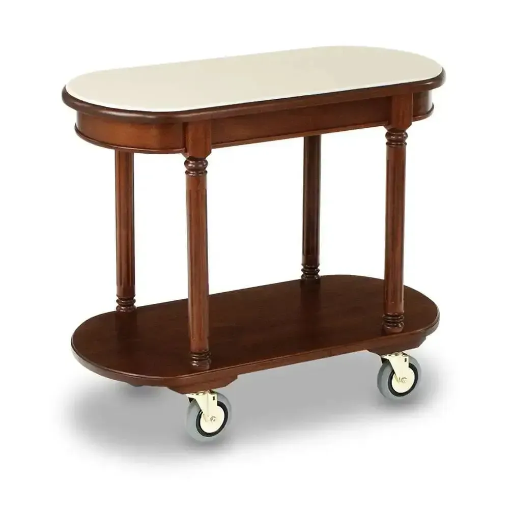 Forbes Industries hardwood service cart with solid round wood legs, combining stability and classic design for professional service environments.
