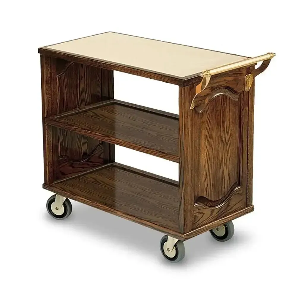 Forbes Industries hardwood service cart with raised beveled panel ends, traditional design ideal for elegant food or amenity delivery in venues.
