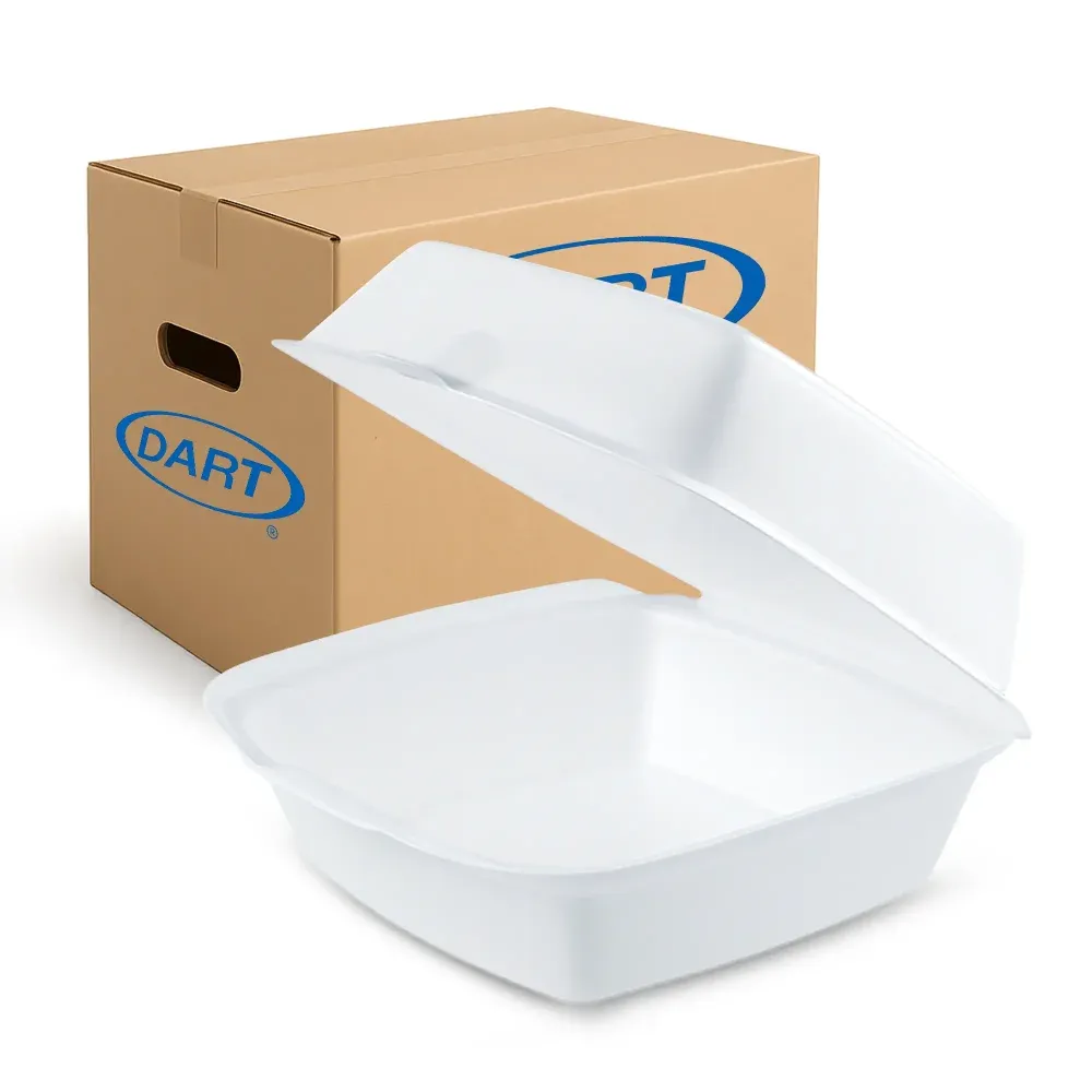 Dart 60HT1 Foam Take Out Sandwich Container with Hinged Lid, Large, 6" x 5.87" x 3", 500/Case