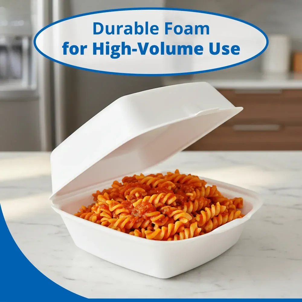 Dart 60HT1 Foam Take Out Sandwich Container with Hinged Lid, Large, 6" x 5.87" x 3", 500/Case