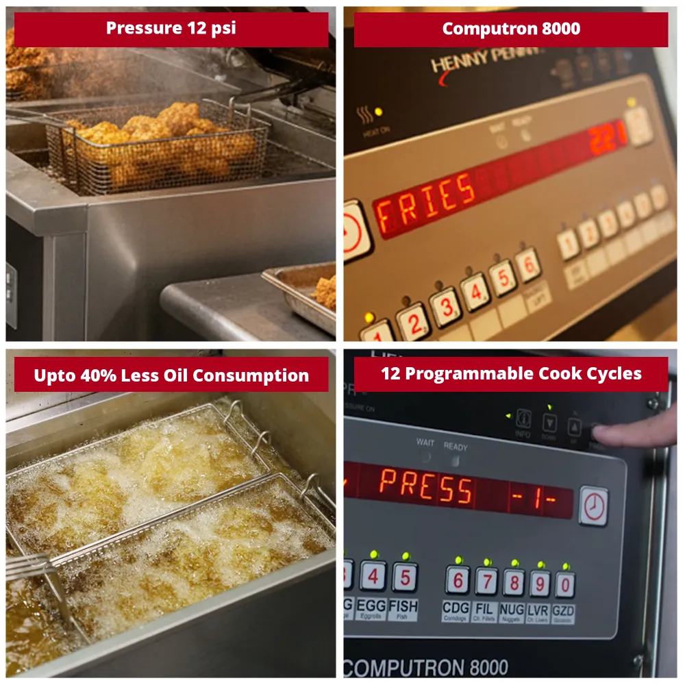 Henny Penny PFE500.07 20" 4-Head Electric Pressure Fryer, 48 lb Vat, Computron 8000 Controls, 208V, 3 Phase