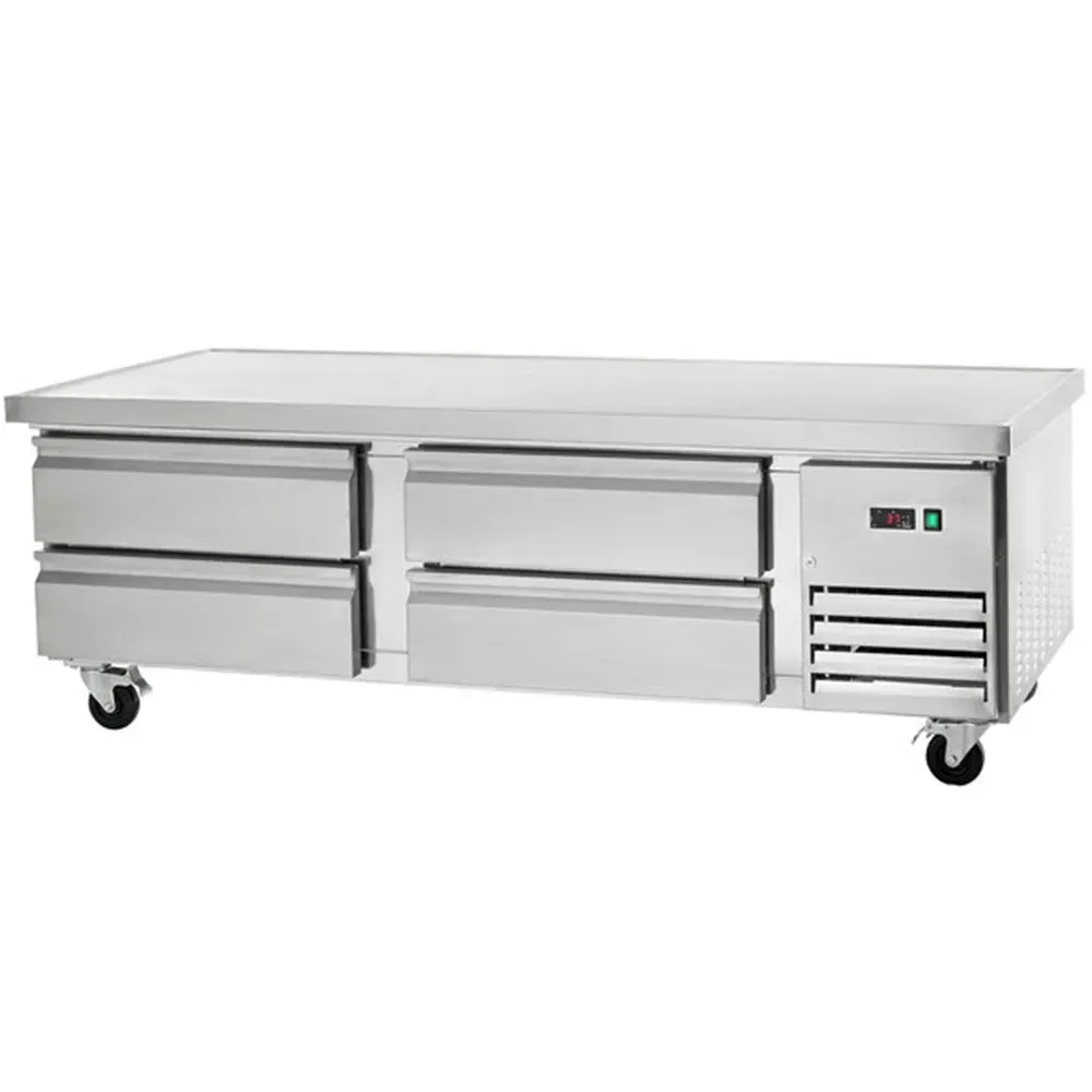 Arctic Air four-drawer refrigerated chef base offers cold storage beneath griddles or cooktops, made for high-output commercial kitchen operations.