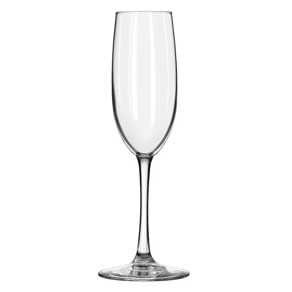 Round customizable flute glass by Libbey, ideal for hotel events or restaurant celebrations, perfect for champagne and sparkling wine service.