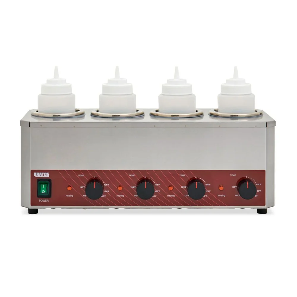 Kratos 80260 21" Quadruple Sauce / Topping Bottle Warmer, Countertop, 32 oz per Bottle, 4 Squeeze Bottles, 120V, 800W