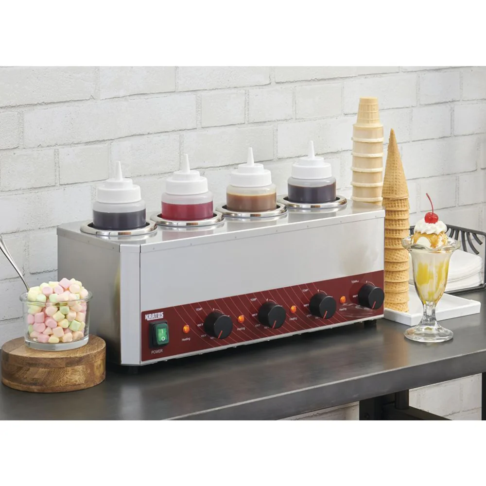 Kratos 80260 21" Quadruple Sauce / Topping Bottle Warmer, Countertop, 32 oz per Bottle, 4 Squeeze Bottles, 120V, 800W