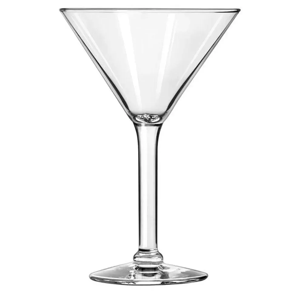 Long stem martini glass by Libbey with a triangular bowl, perfect for upscale cocktail service in luxury hotel lounges or high end restaurant bars.