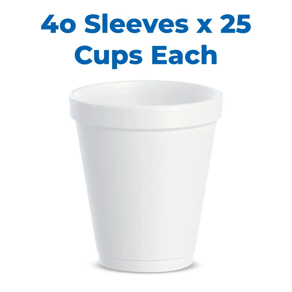 Dart 8J8 8 oz Foam Cup, White, 1000/Case