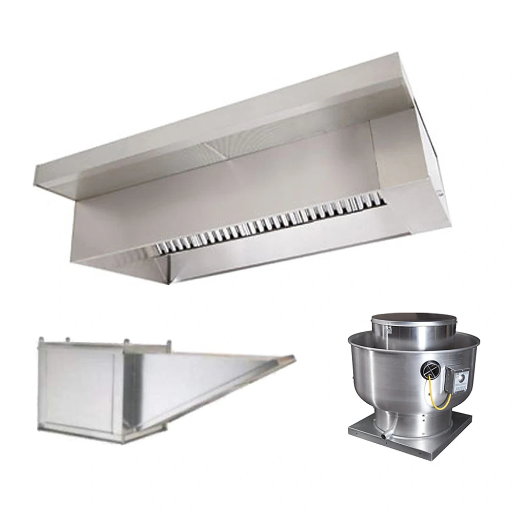 TurboVent Series 8' Wall Canopy Hood With Exhaust Fan, Make Up Air Unit & Roof Curbs, Stainless Steel