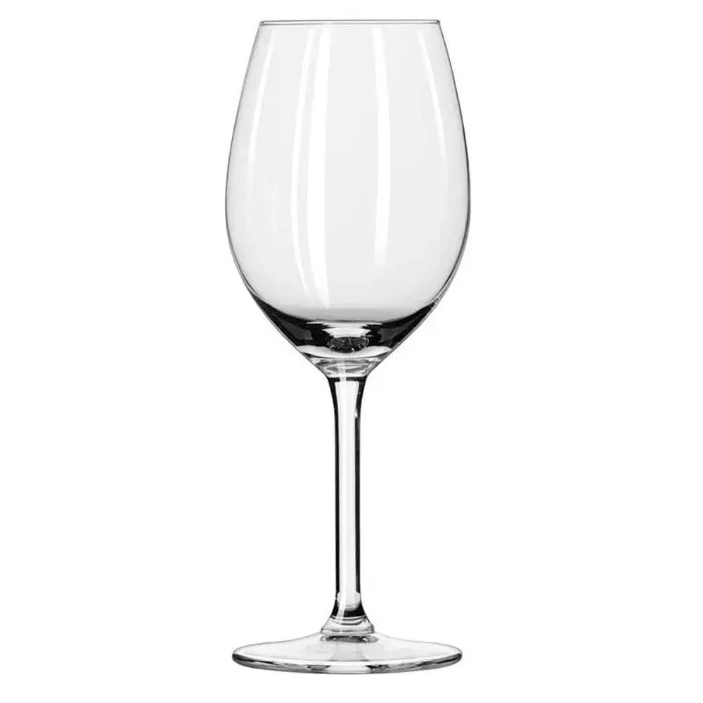 Tall stemmed wine glass from Libbey adds allure to cafe date nights or hotel rooftops, offering customizable elegance for fine dining tables.
