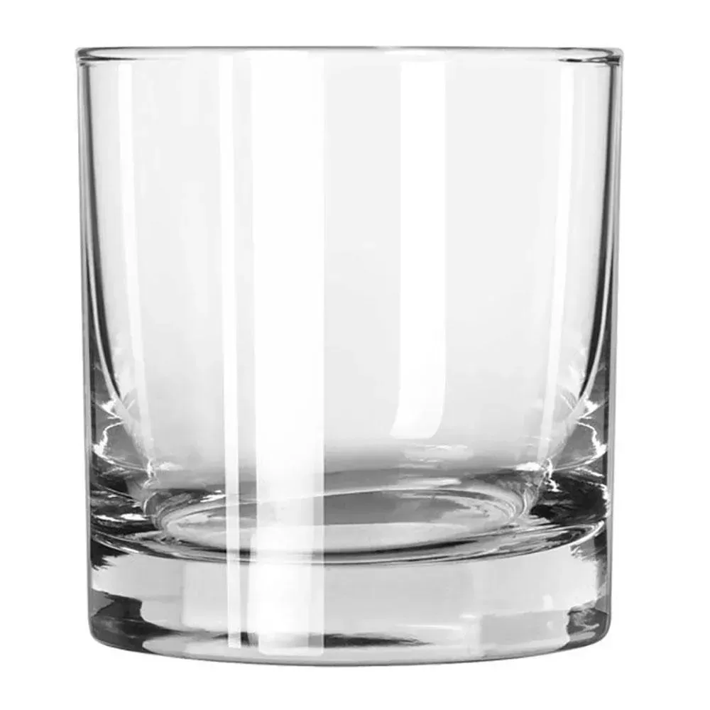 Robust round rocks glass from Libbey with a reinforced rim survives hotel banquets and restaurant happy hours, with a timeless silhouette.