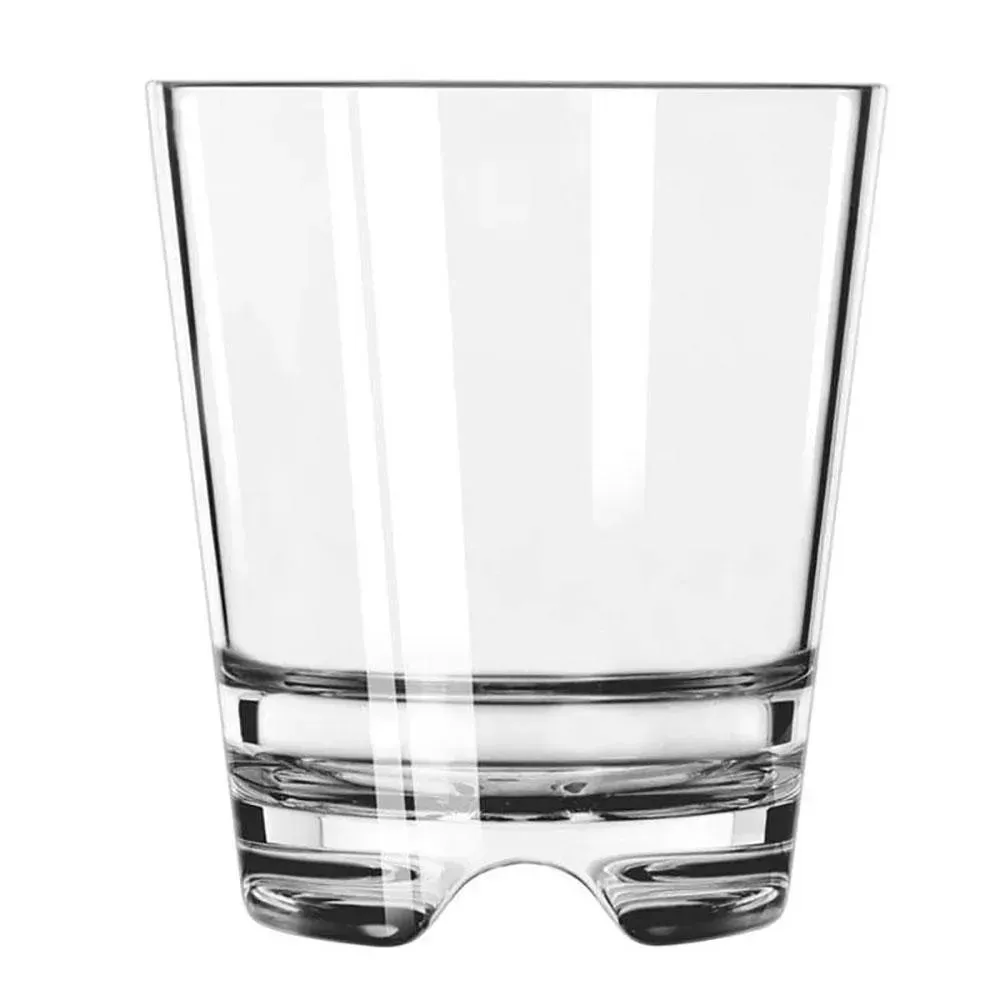 Robust stackable double old fashioned glass in Tritan plastic from Libbey, offering worry free whiskey or mocktail service in any setting.