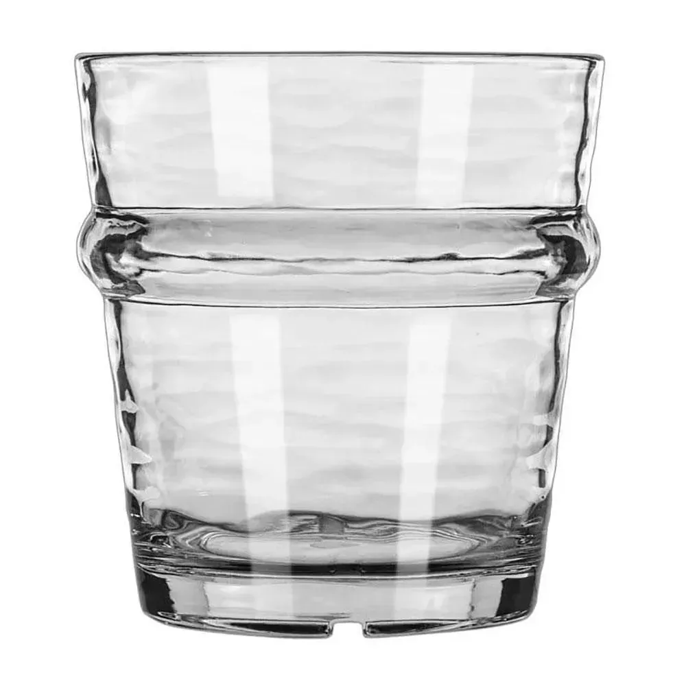 Textured stackable double rocks glass in Tritan plastic by Libbey, offering grip and durability for confidently serving classic cocktails.