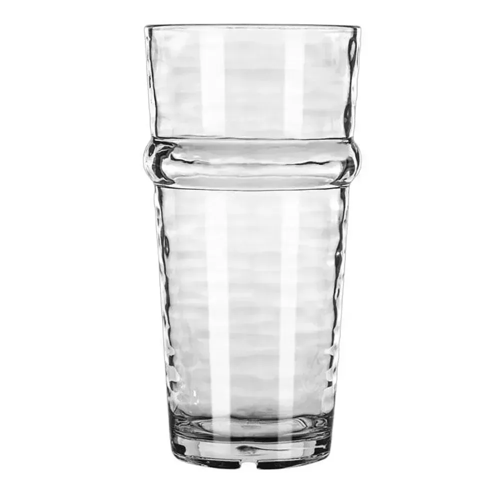 Textured stackable beverage glass in Tritan plastic from Libbey, designed for a secure grip and stylish hydration in busy or casual environments.