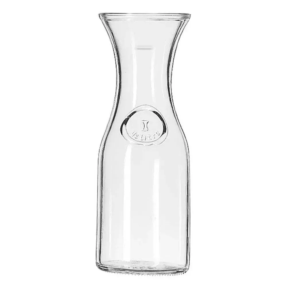 Clear glass wine decanter by Libbey with a curved body and elegant neck, designed for stylish table presentation and refined wine service.