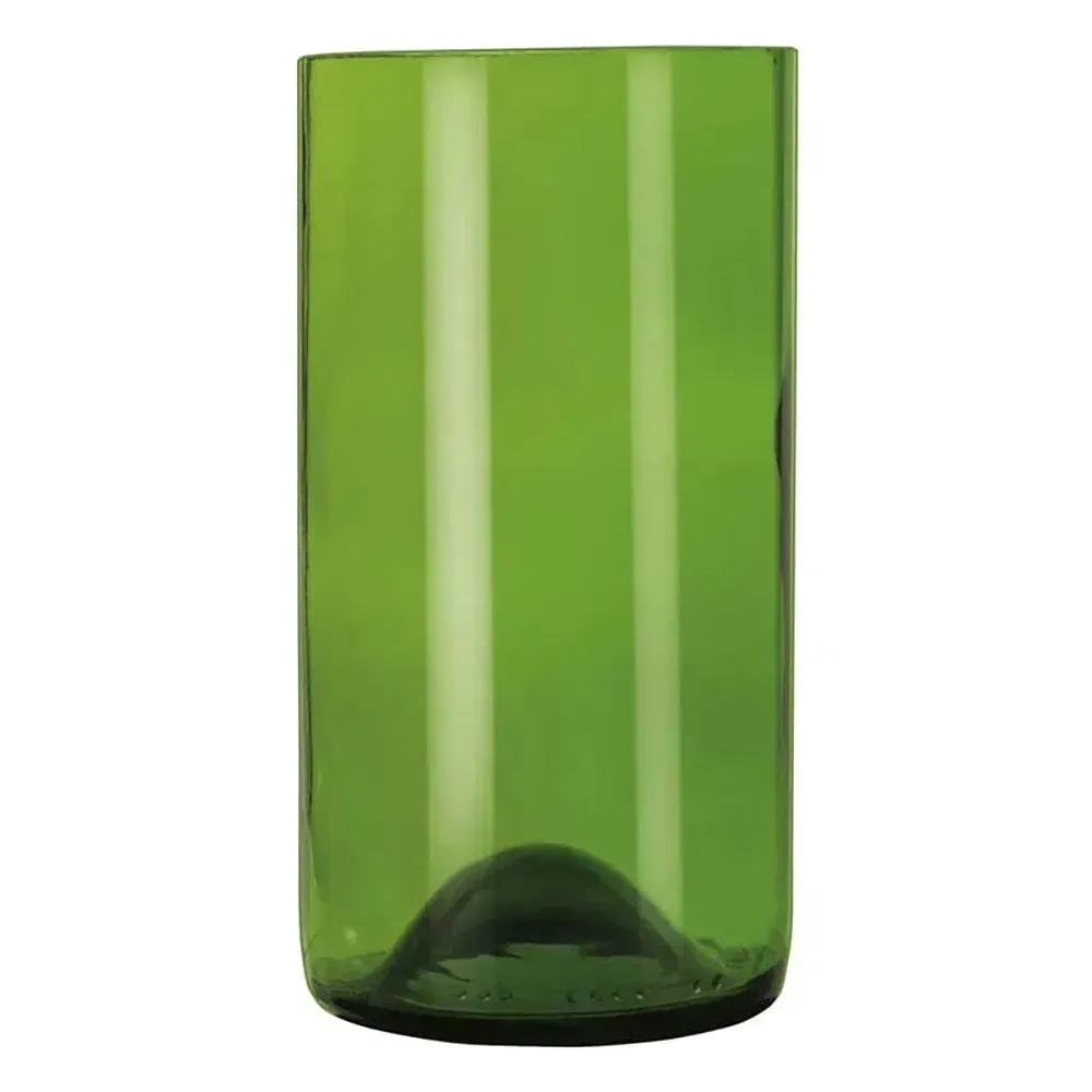 Green repurposed wine bottle tumbler from Libbey with a customizable surface, ideal for eco friendly events, gifting, or sustainable service.