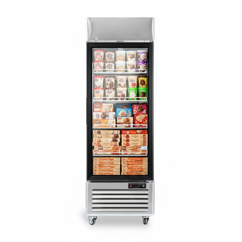 Platinum Frost Series 27" Commercial Reach In Freezer Merchandiser, 23 Cu.ft, Single Door, 4 Shelves, Stainless Steel, -8°F to 0°F