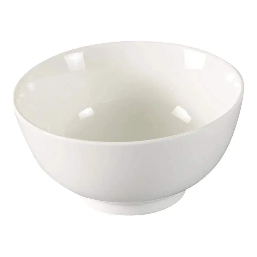 White Yanco China chinaware rice bowl with footed base, perfect for serving rice, soups, or small side portions in restaurants or cafés.