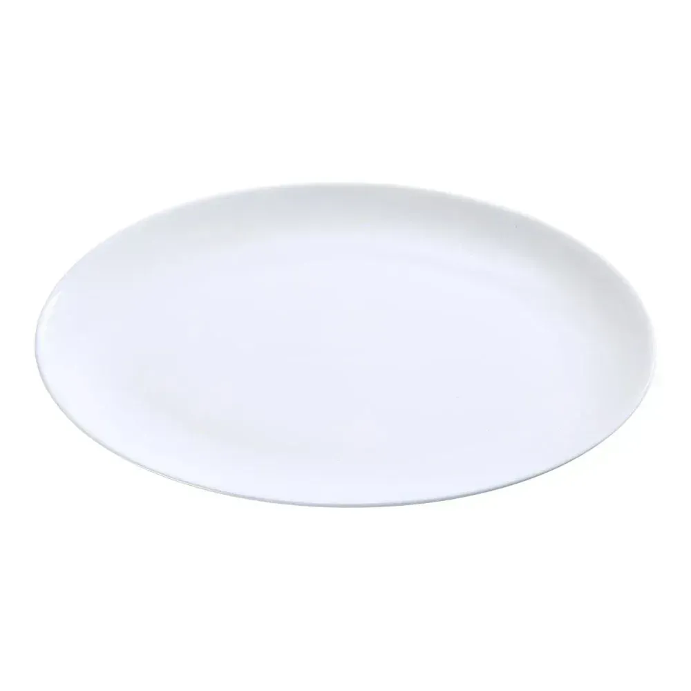 Oval coupe dinner platter by Yanco China in white chinaware, a stylish choice for presenting entrées or shared courses with clean presentation.