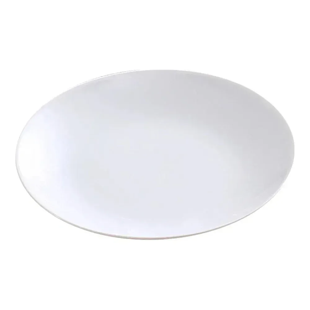 White chinaware coupe dinner plate from Yanco China with a rimless design, offering a versatile and minimalist backdrop for creative plating.