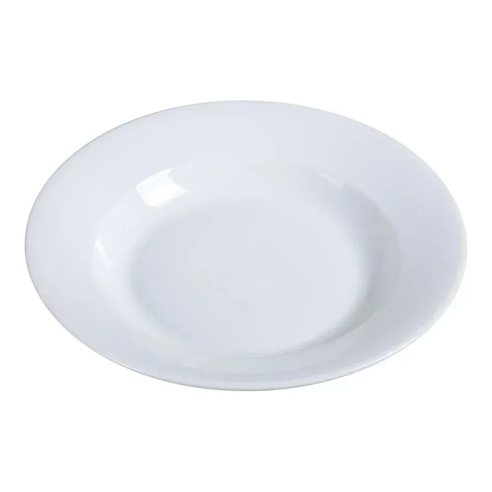 Wide-rim pasta bowl by Yanco China in white chinaware, elegantly designed for generous portions of pasta, soups, or signature salads.