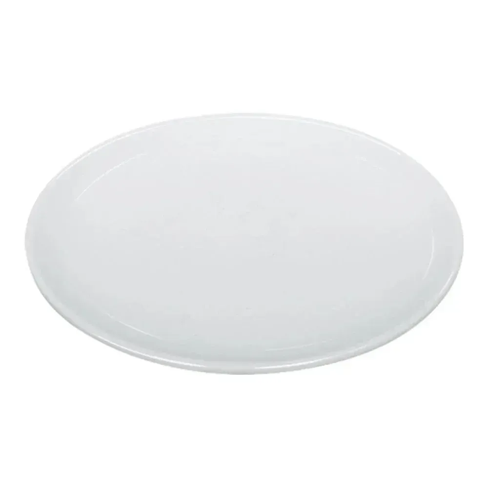Large white chinaware coupe plate from Yanco China, a modern elegant choice for showcasing entrées or shared dishes with visual appeal.
