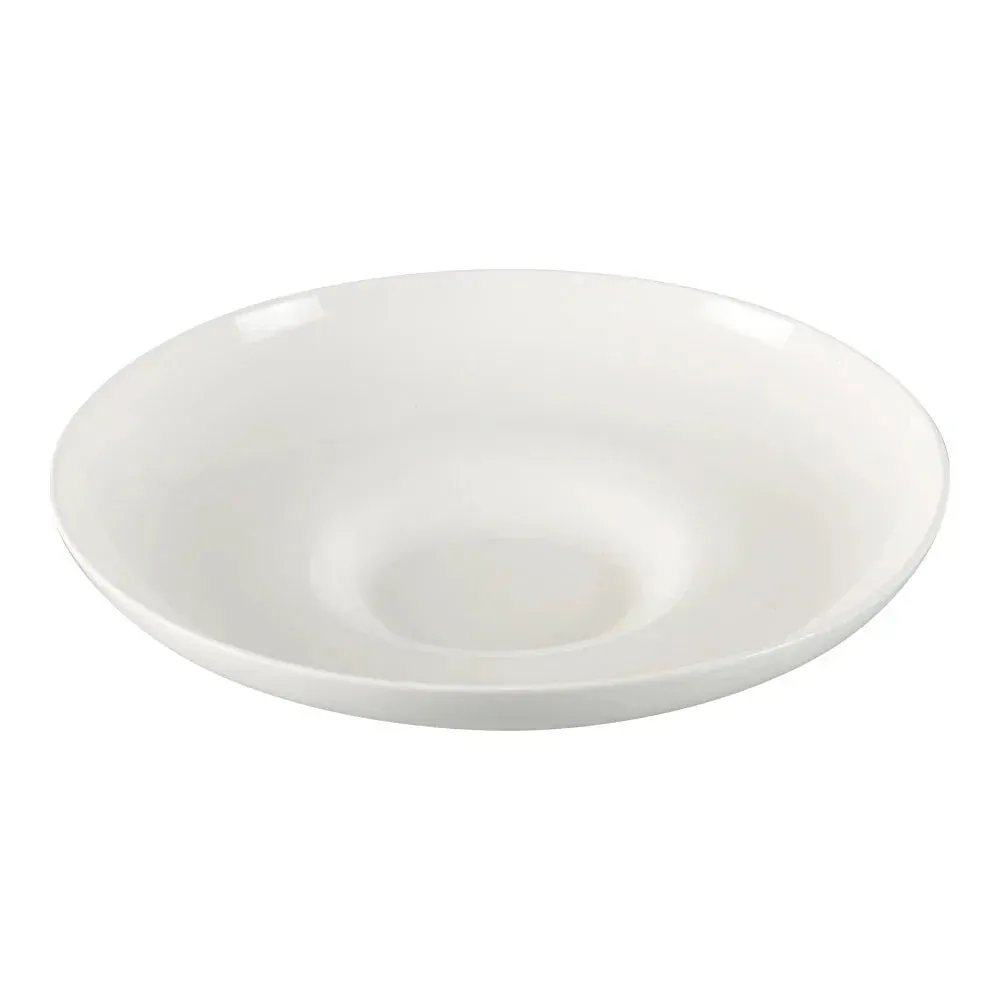 White chinaware Mediterranean pasta bowl from Yanco China with a wide sloping rim, ideal for pasta dishes, entrées, and large salads.