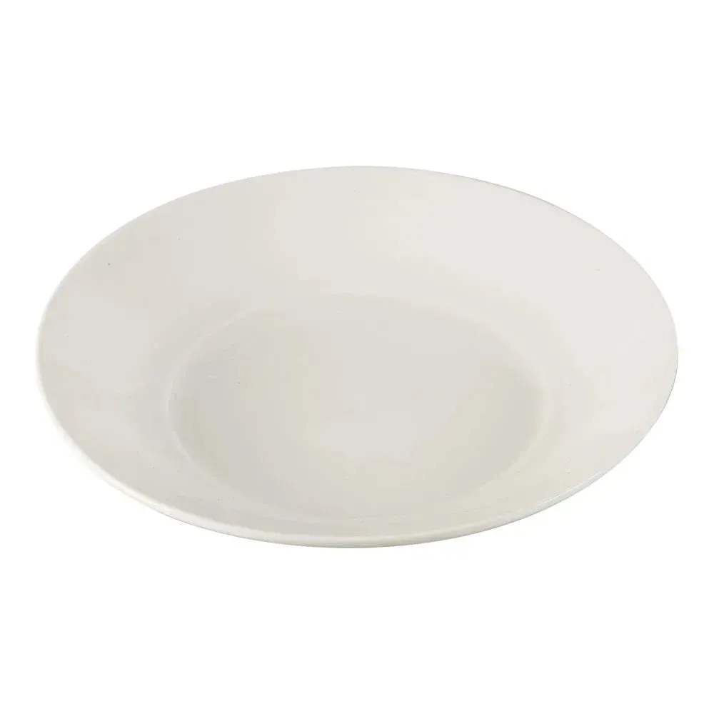 Medium round white chinaware salad plate by Yanco China, a versatile piece ideal for serving individual salads, appetizers, or smaller entrées.