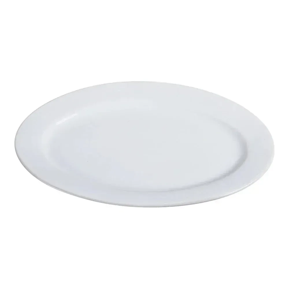 Large white chinaware serving platter from Yanco China with a refined oval shape, providing a generous surface for main courses or appetizers.