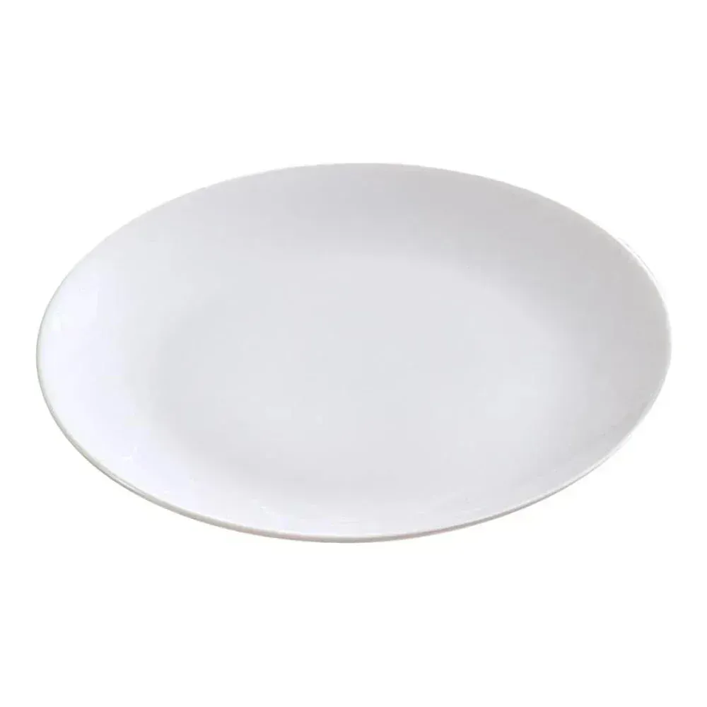 Small white chinaware coupe plate from Yanco China with rimless design, perfect for serving appetizers, bread, or side dishes in any bistro.
