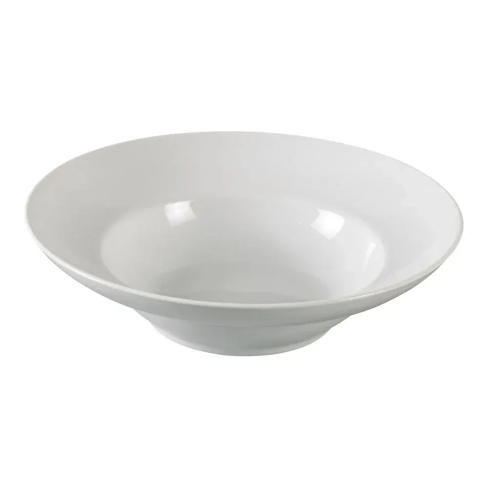 Deep white chinaware Mediterranean bowl from Yanco China with a wide rim, an elegant choice for serving pasta, soup, or entrée salads.