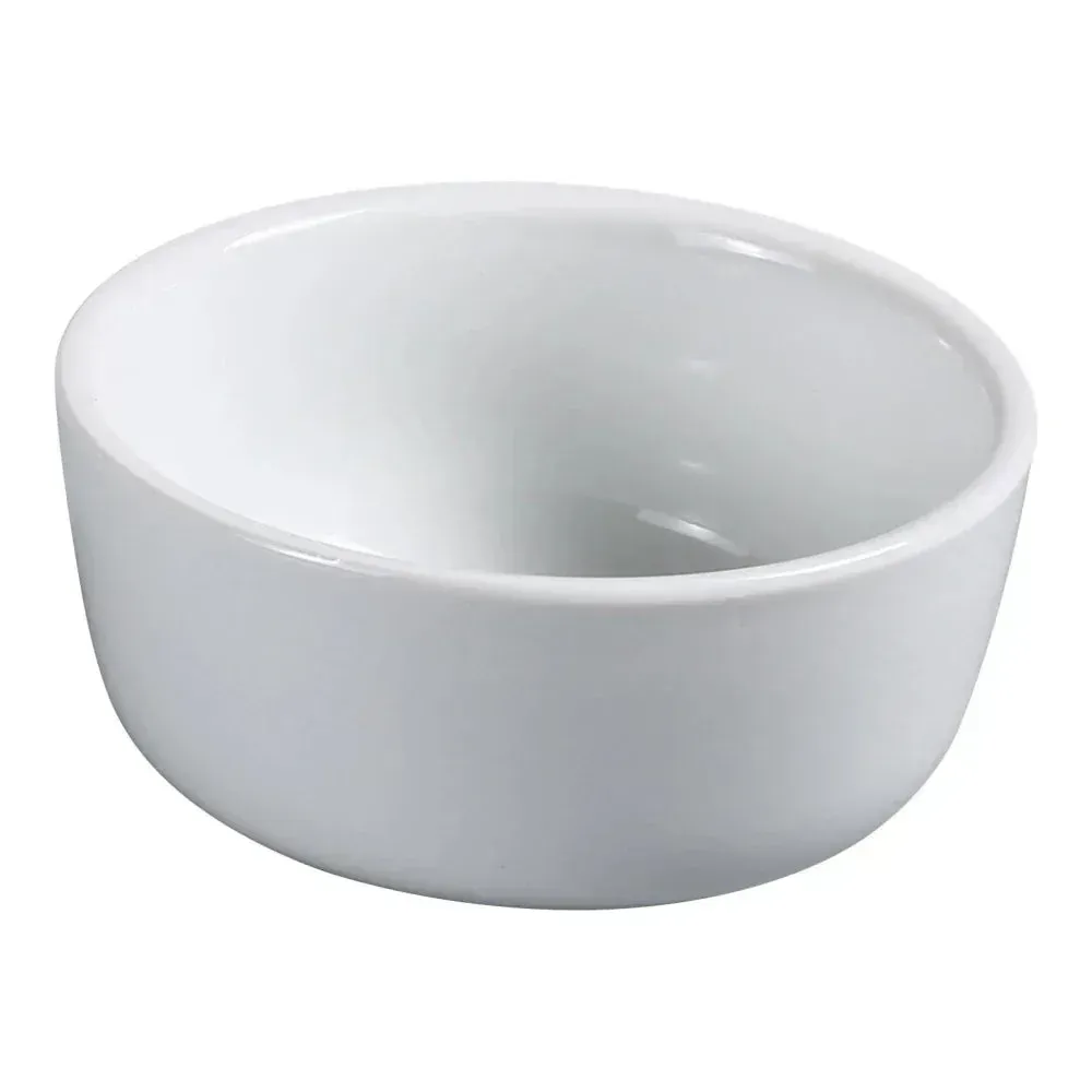 Small white chinaware jung bowl from Yanco China with steaming miso soup on bamboo mat, offering traditional Asian presentation in refined setups.