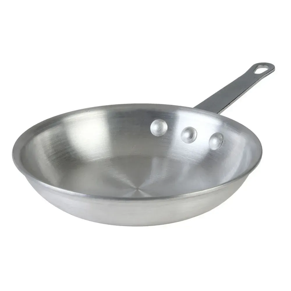 Small thick aluminum fry pan by Thunder Group, a reliable and compact pan for a variety of cooking applications in a restaurant setting.