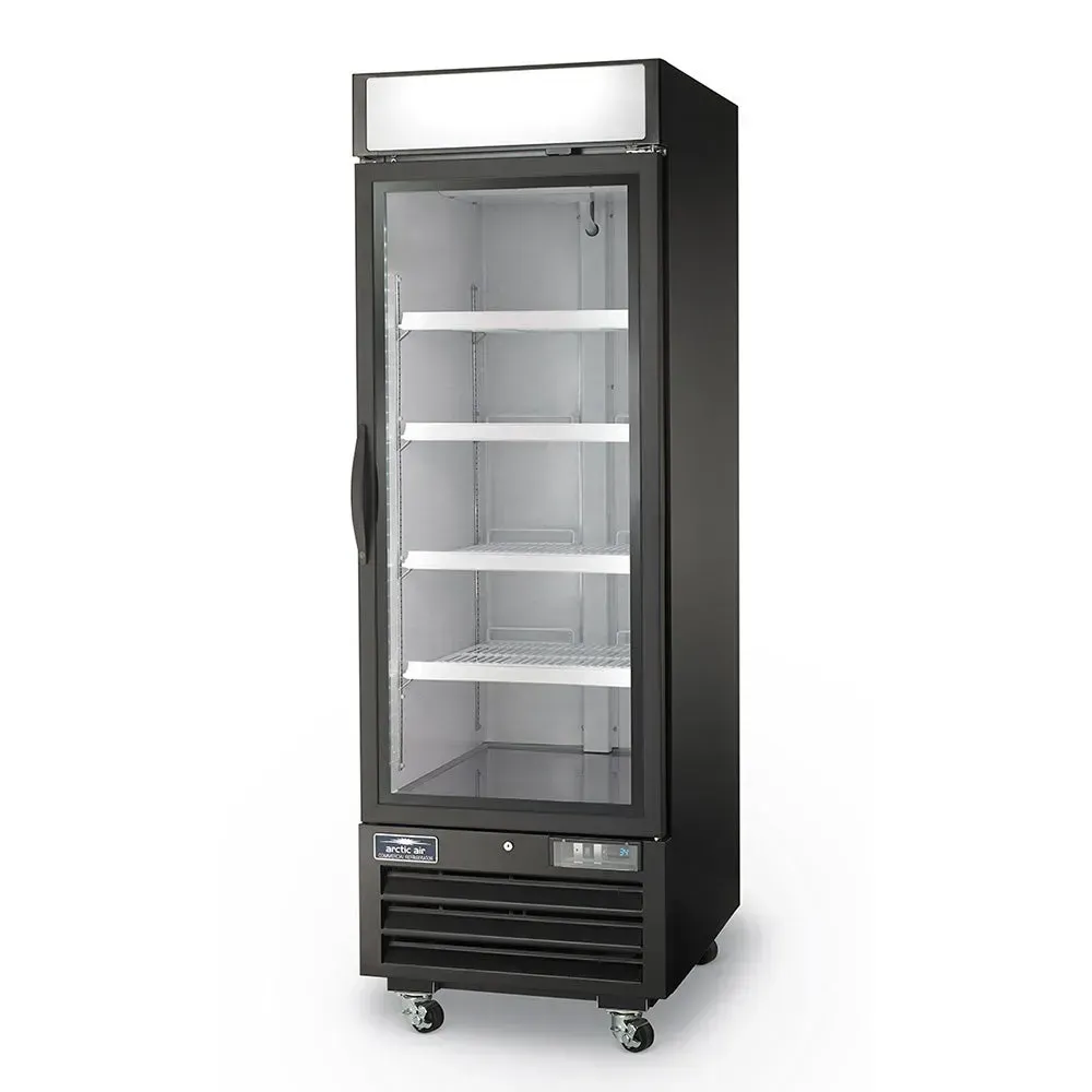Arctic Air compact single-glass-door merchandiser refrigerator, ideal for displaying chilled items in cafes, restaurants, and convenience stores.