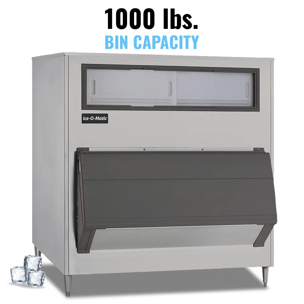 Ice-O-Matic upright ice storage bin with large capacity, providing secure and efficient storage for commercial ice applications.