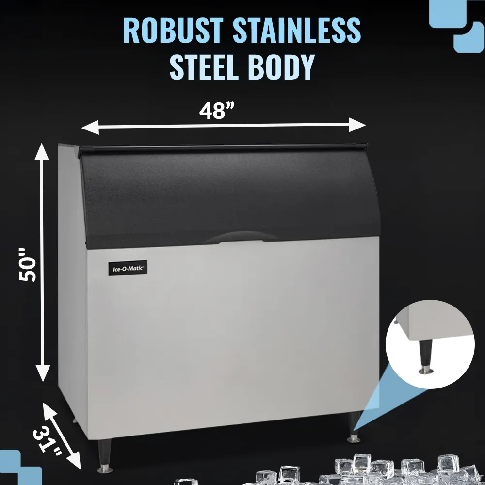 Ice-O-Matic stainless steel reinforced ice storage bin, durable and reliable for professional ice storage in restaurants and bars.