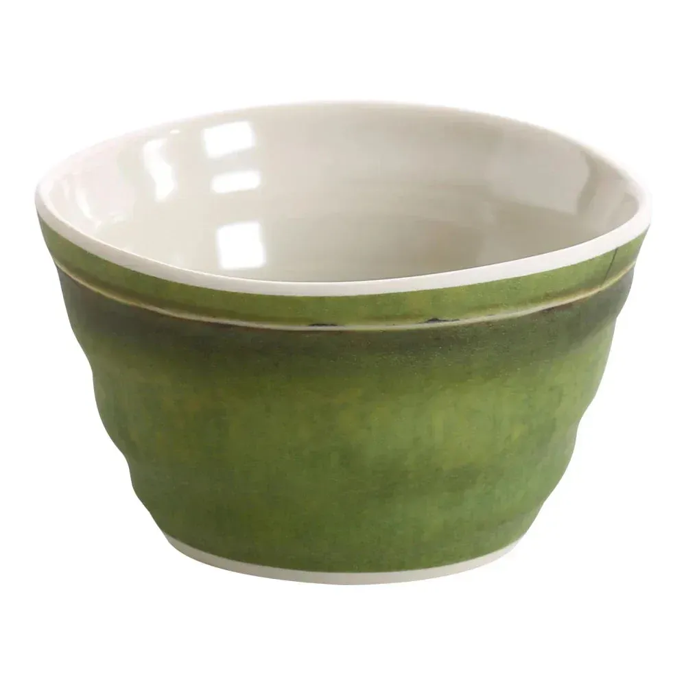 Compact round sauce dish from Yanco China with a natural bamboo style texture, ideal for dips, dressings, or condiments in restaurants or cafes.